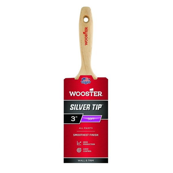 Wooster 3" Flat Sash Paint Brush, Silver CT Polyester Bristle, Wood Handle 5222